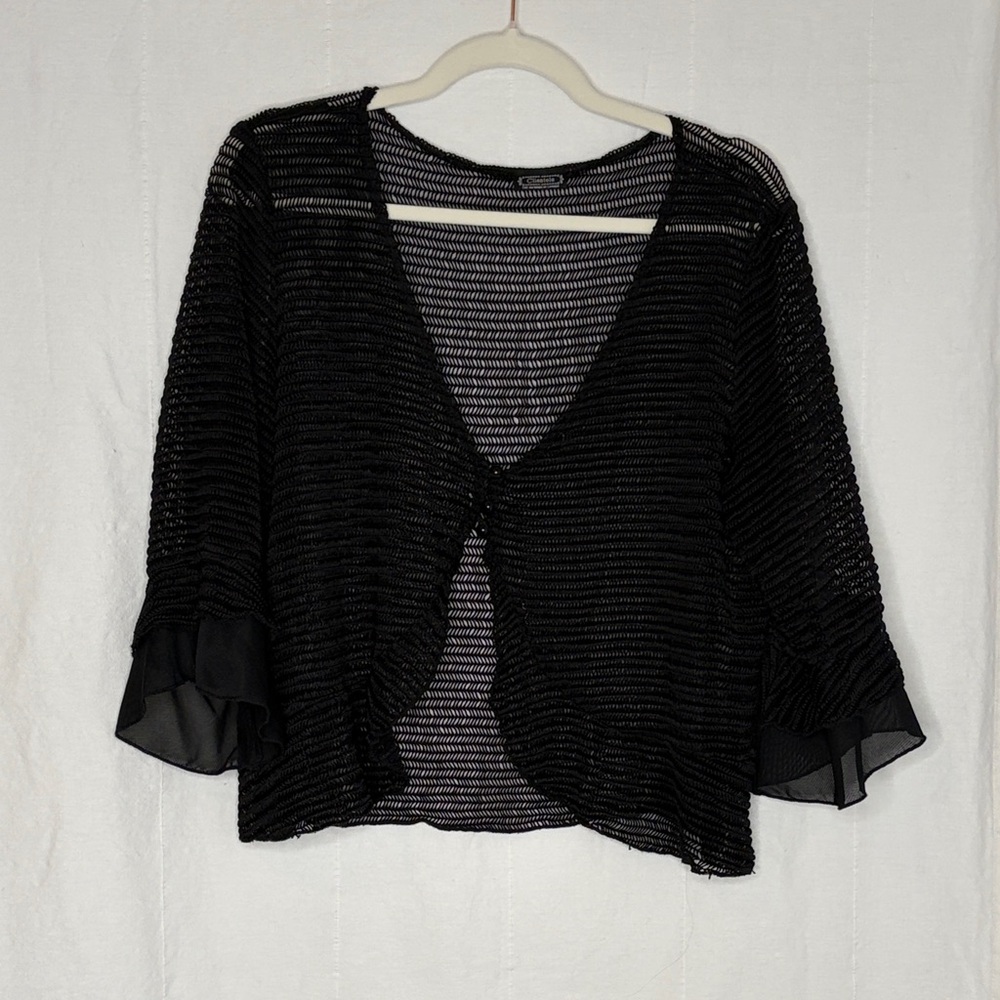 Black Sheer Open-Front Women's Shrug with Ruffle Cuffs L Y2K Fairy Goth Witchy - Picture 2 of 7